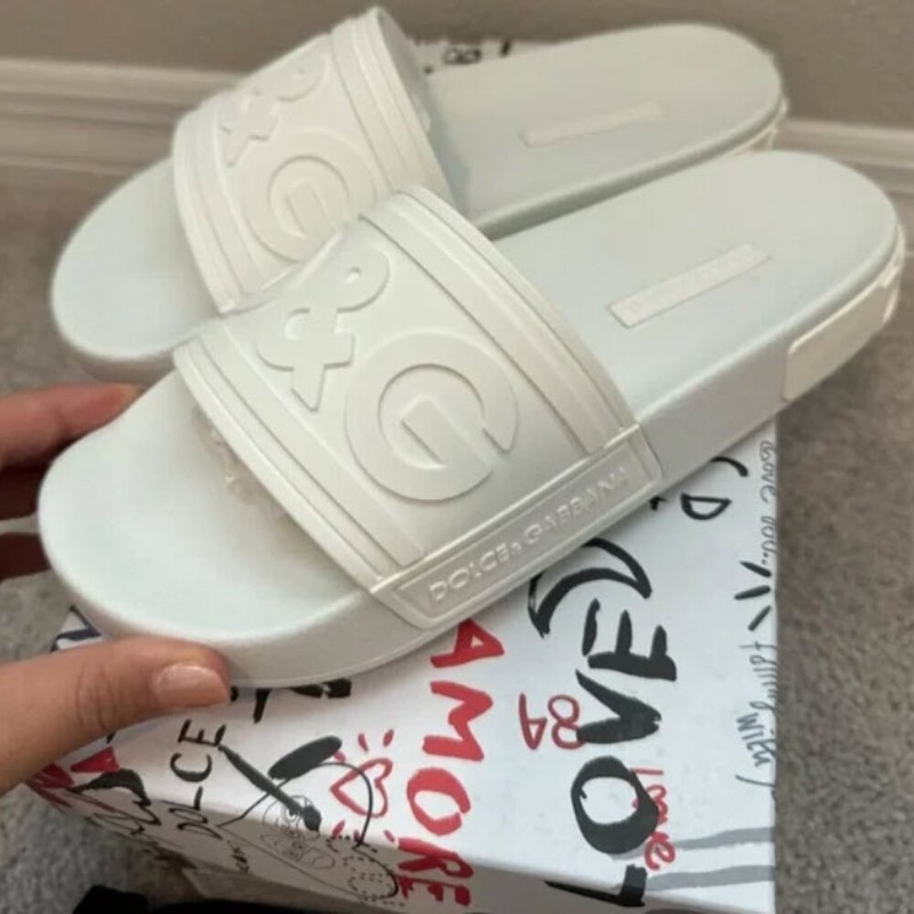 Dolce & Gabanna White Rubber Slides Size 7